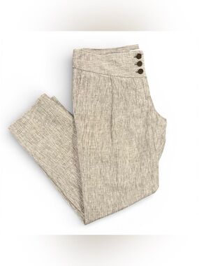 NWT Ann Taylor LOFT 100% Linen Pleated Front Mid-Rise Cropped Pant Brown/Tan 2